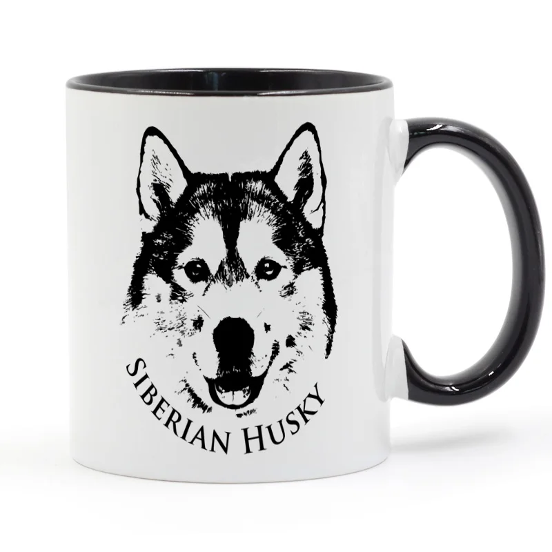 Siberian Husky кофейная кружка керамическая чашка цветная ручка цвет внутри подарки 11