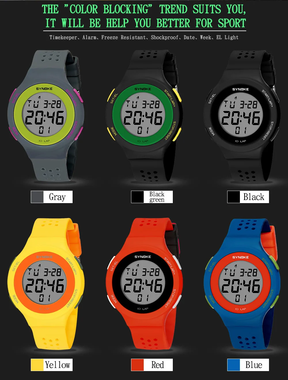 SYNOKE многофункциональные 50 м водонепроницаемые часы светодиодный цифровые часы двойного действия детские модные часы для мальчиков и девочек Relogio Masculino