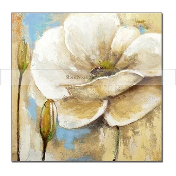 

100% Hand Painted Abstract Wall Pictures For Living Room White Flowers Oil Painting On Canvas Decoration Home Modern Art