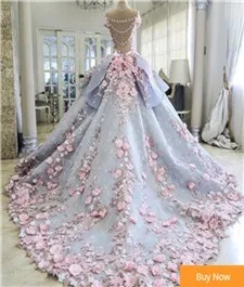 Robe-De-Mariage-Luxury-Ball-Gown-Wedding-Dresses-2017-Long-Train-Handmade-Pink-Flowers-See-Through