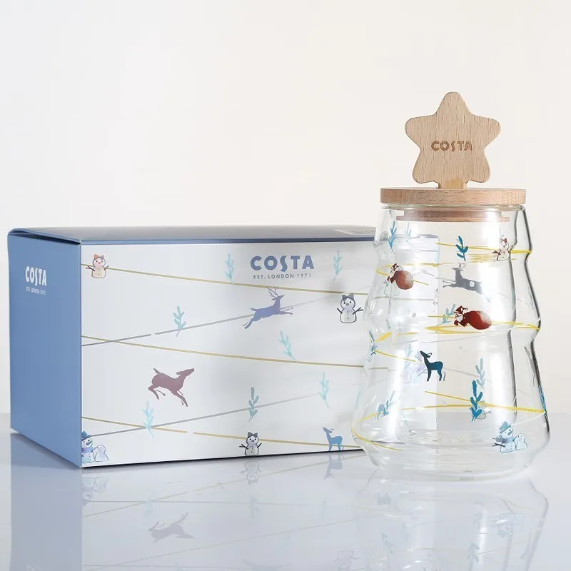 Рождественская кружка COSTA Limited Edition с крышкой из натурального дерева двойными