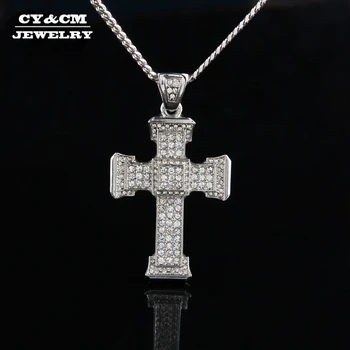 

CY&CM Big Cross Pendant Necklace Men Gold Silver Color CZ Iced Out Rhinestone Simulated Diamonds Statement Hip Hop Chain Jewelry