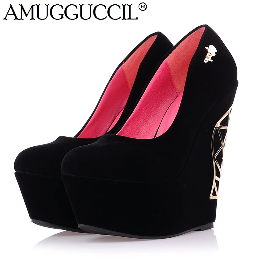 wedge high heels black