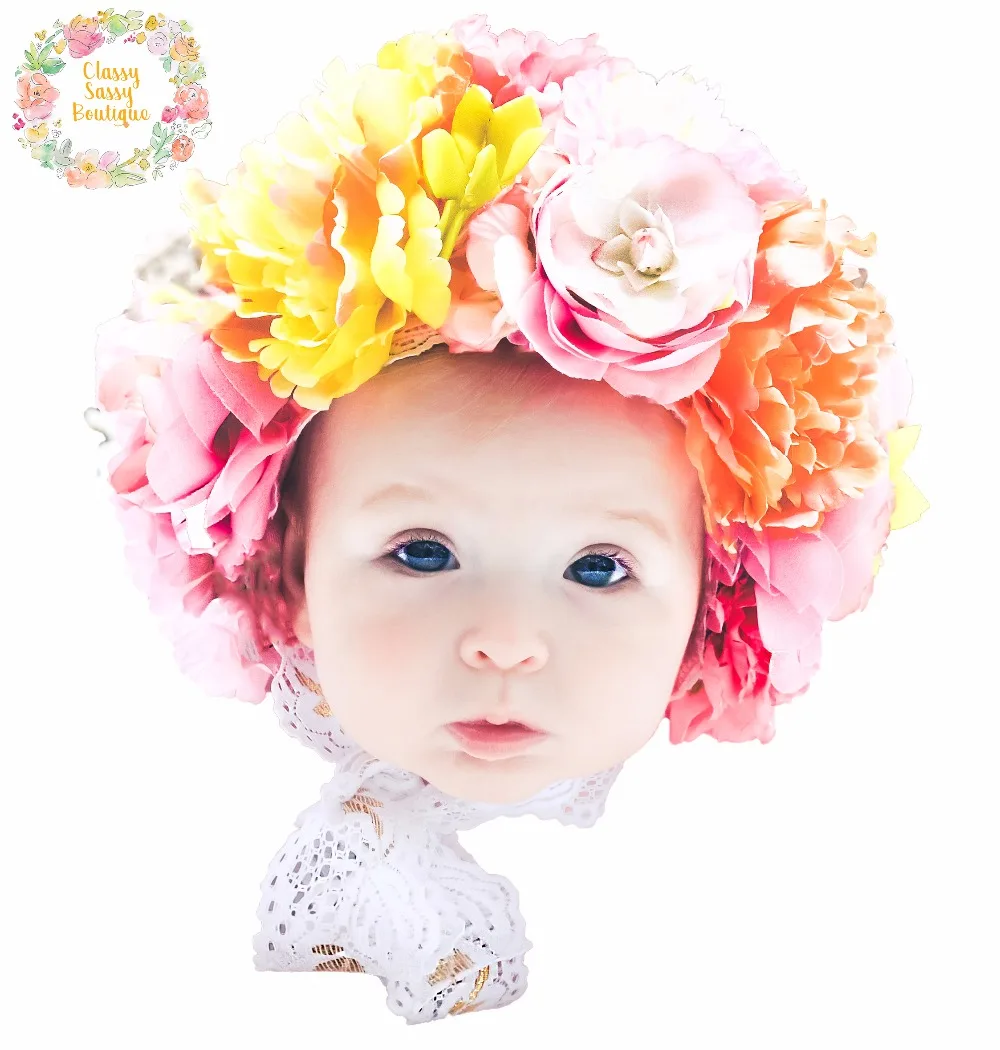 Floral Baby Girl Newborn Flower Headpiece Hat Styled Handmade