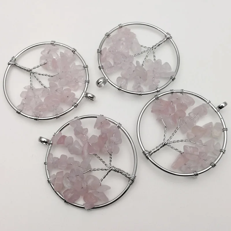 

Fashion quartz Tree of Life 12pcs Wisdom Tree Chakra Reiki Healing Natural rose Stone Pendant for making Necklace accessories
