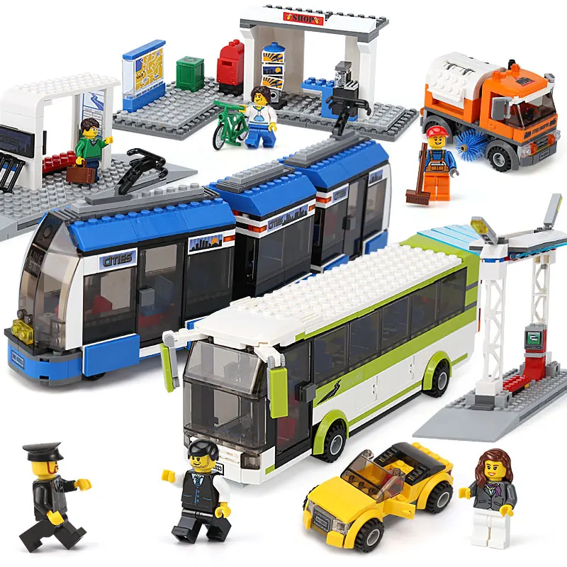 

City Police Bus Tramstation Public Transport Station Model Building Block Bricks Compatible With Legoings City