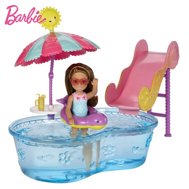 

Original Barbie Doll Mini Chelsea Pool Swim Set Girls Toys Christmas Birthday Gift Genuine Barbie Toys for Children Kids