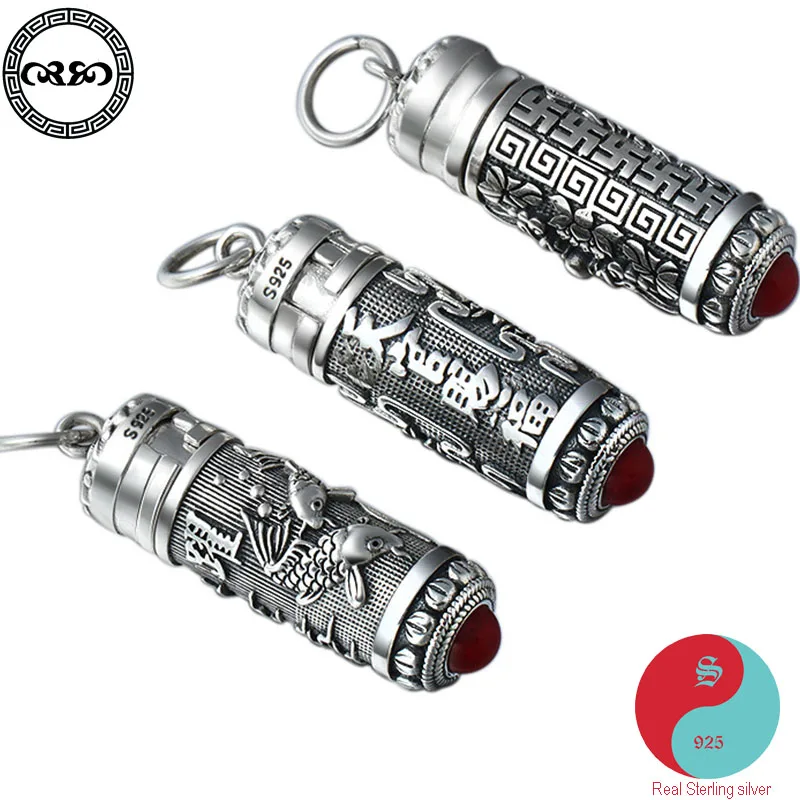 

Retro Solid Real 925 Silver Sterling Necklace vintage retro gossip six-character mantra lotus can open for men women