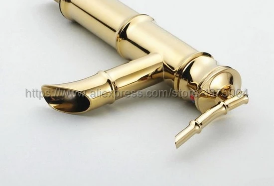 Golden Brass Bamboo style single hole basin faucet Deck Mounted Single Handle Hot And Cold Water Tap Ngf048