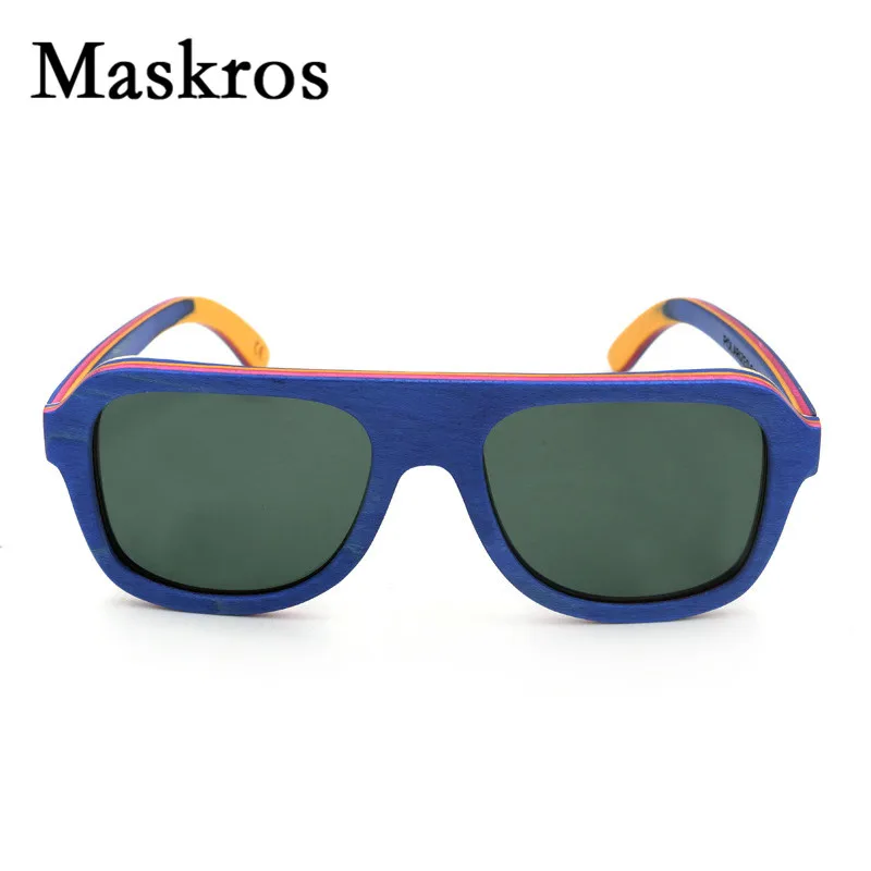 Maskros Spring Hinge HD Polaroid Wood font b Sunglasses b font Men Polarized Women Flat top