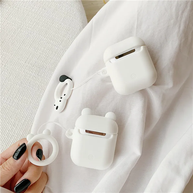 Силиконовый защитный чехол для AirPods 2 3D Медведь собака милый мультфильм чехол для Apple Air pods чехол для Earpods прекрасный кольцевой ремень