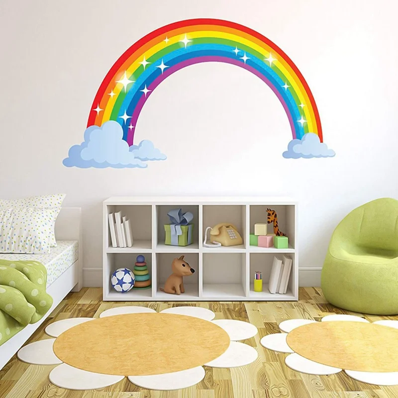 Large PVC Rainbow Wall Sticker Kids Bedroom Nursery Window Decals Vinyl Art Murals Adhesive Wallpaper DIY Ho Decoration