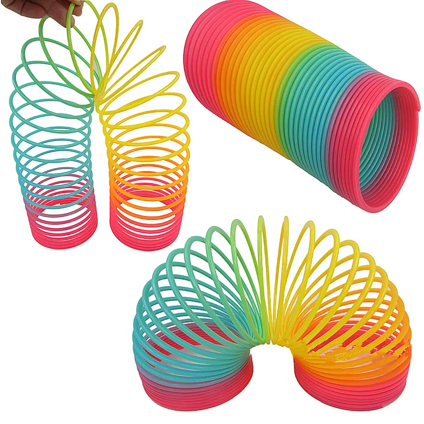 1pcs Rainbow Circle Funny font b Toys b font Early Development Educational Folding Plastic Spring Coil