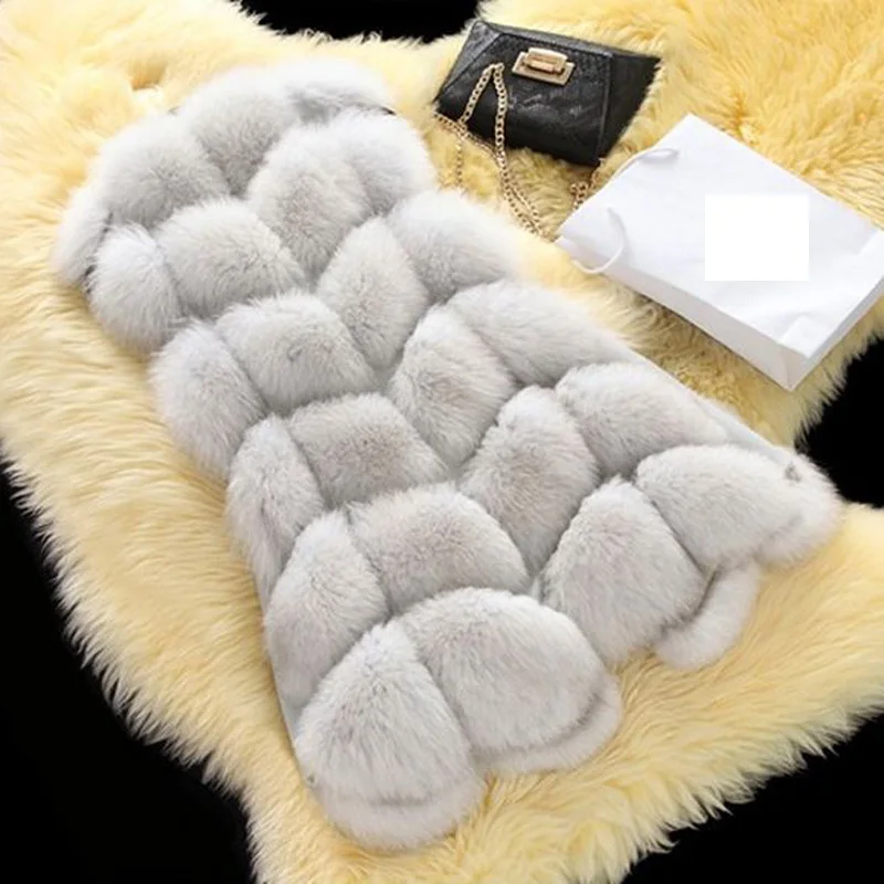 New Fashion Women Coat Winter Warm Faux Fur Vest Faux Fur Coat High-Grade Faux Fur Coat Fox Fur Long Vest Big Size S-3XL