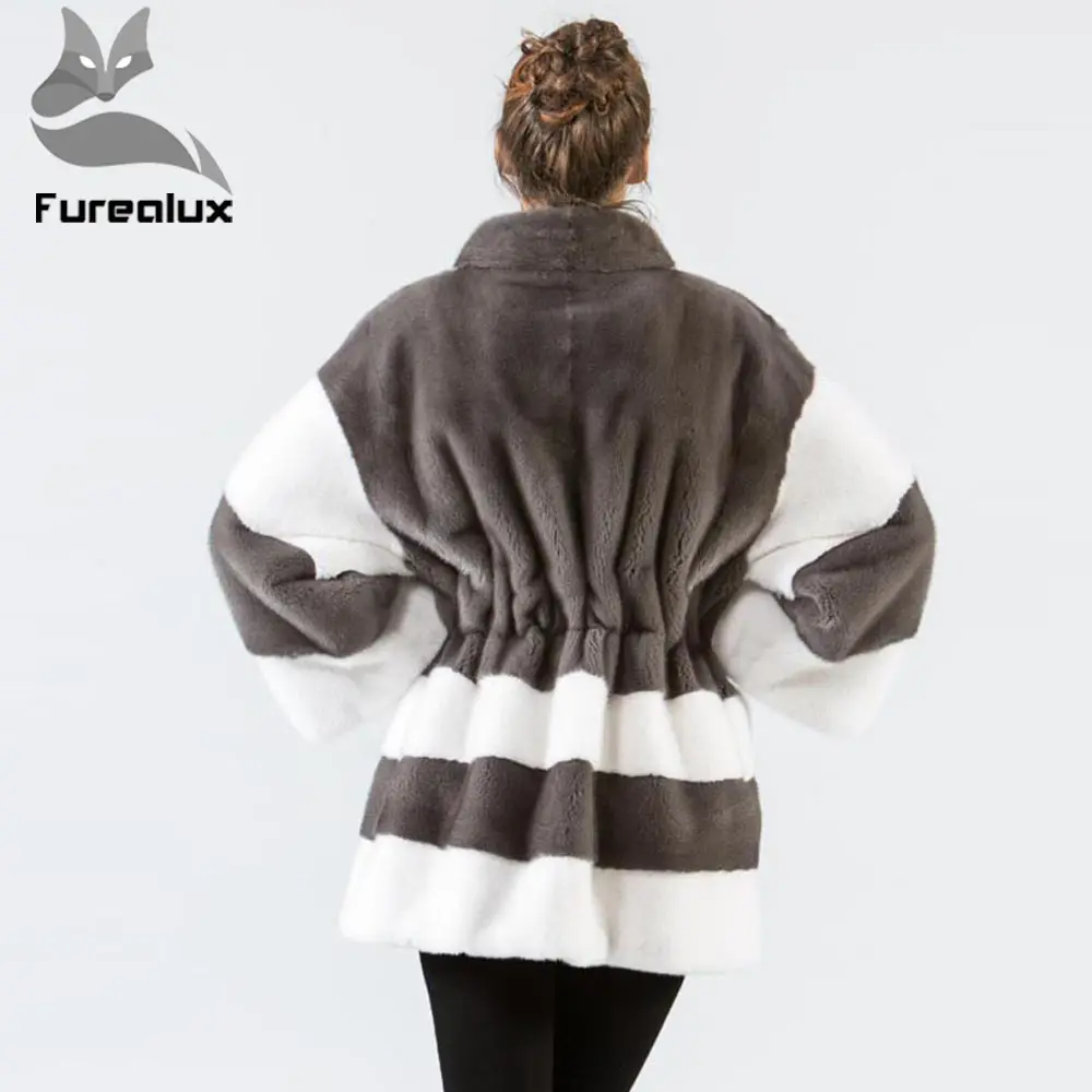 Furealux, тип, Роскошный натуральный мех, пальто для женщин, воротник-стойка, рукав «летучая мышь», полный мех норки, куртки, зимние шубы