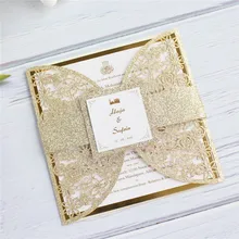 Золотые роскошные свадебные приглашения Цветочная Лазерная резка с золотой отражающей вставкой карты дизайн персонализированные prinitng 50 шт