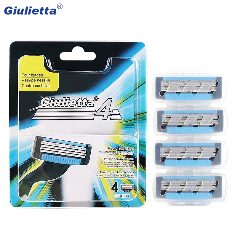 

Giulietta 4pc/lot Shaving Razor Blades For Men Brand Original Manual 4 Layer Shaver Stainless Steel Blade Head Lame De Rasoir