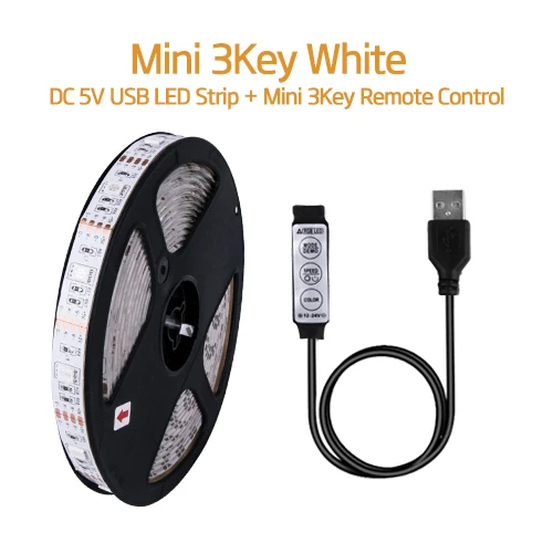 USB Светодиодная лента DC5V 5050 RGB мини 3Key 17Key RF ИК-пульт 50 см 1 м 2 м 3 м Гибкий Светильник ТВ фоновый светильник ing лента IP65 - Испускаемый цвет: Mini 3Key White