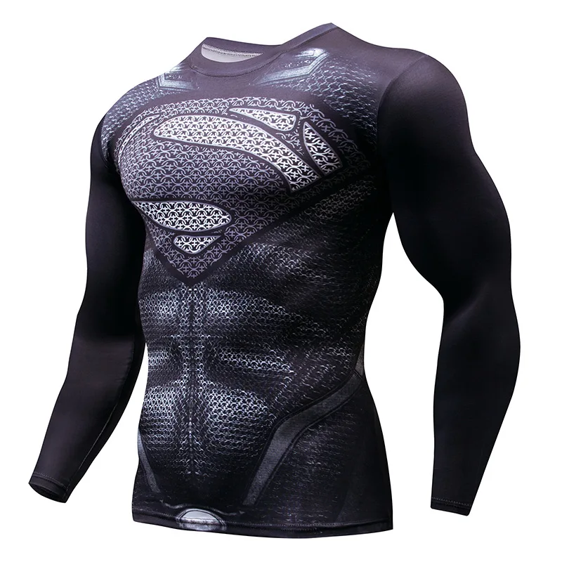 

NEW 2018 Superman Punisher Rashgard Running Shirt Men T-shirt Long Sleeve Compression Shirts Gym T-shirt Fitness Sport Shirt Men
