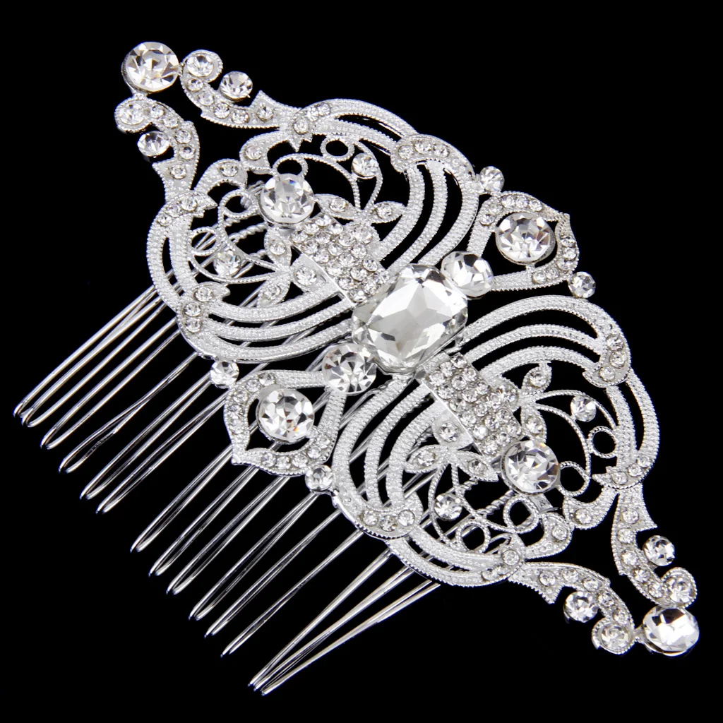 Silver Wedding Diamante Copper Hair Comb Clip Pin Bridal Hair Accessoriesin Hair Jewelry from
