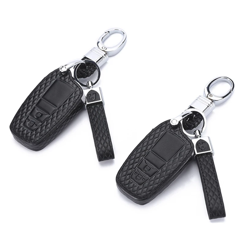 

1Pcs Car Key Case Cover Leather Key 2 Buttons Holder Chain For Toyota Camry CHR Prius Corolla RAV4 Prado 2017 2018 Key Protector