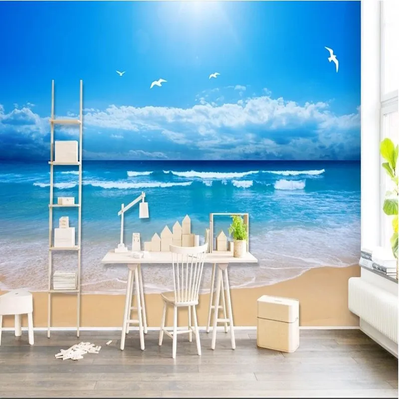 Custom HD Photo Wallpaper Living Room 3D Wall Murals Blue Sky Sea Beach Wall Paper Home Decor Wallcoverings 3D Wallpaper Murals custom 3d photo wallpaper murals sexy girl beauty oil painting fresco for ktv spa sharon living room corridor door home decor