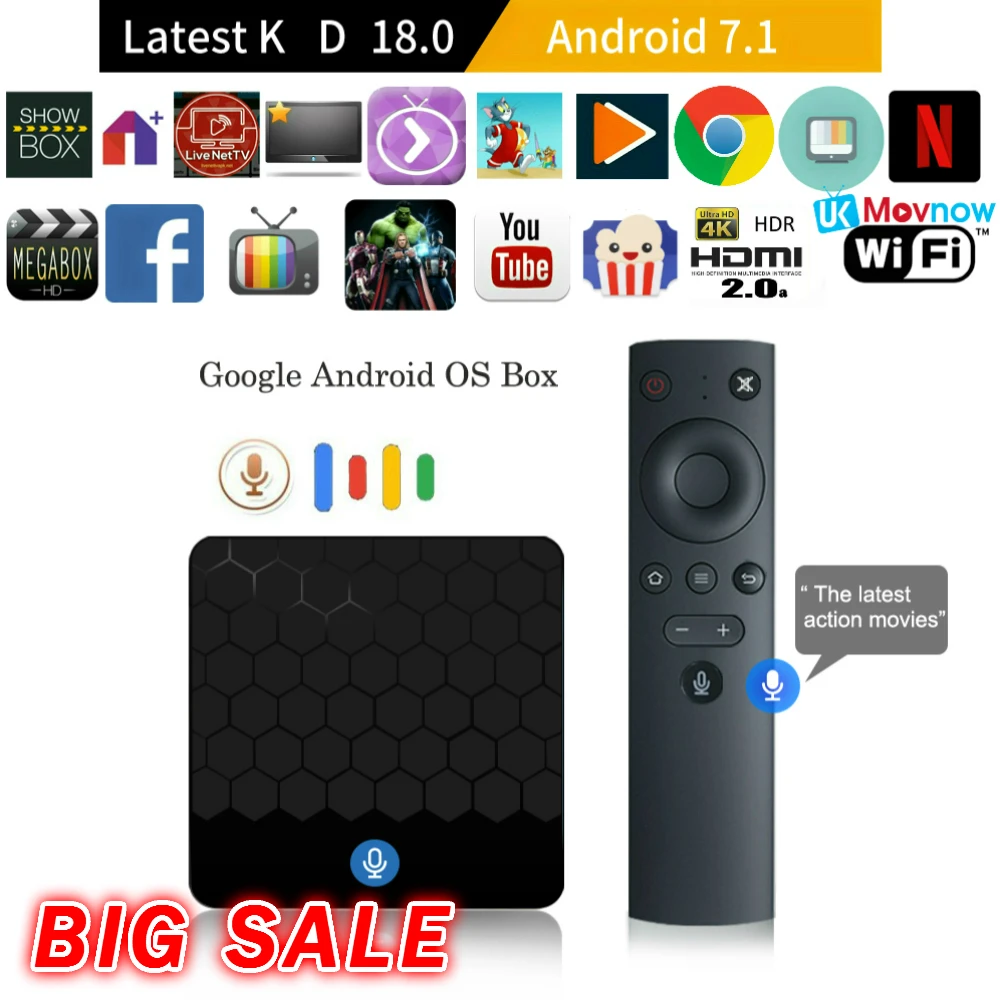 

X88 Mini Android TV Box 2GB 16GB Android 7.1 RK3328 Quad Core 64bit Cortex-A53 Smart TV with Voice Remote Control Media Player