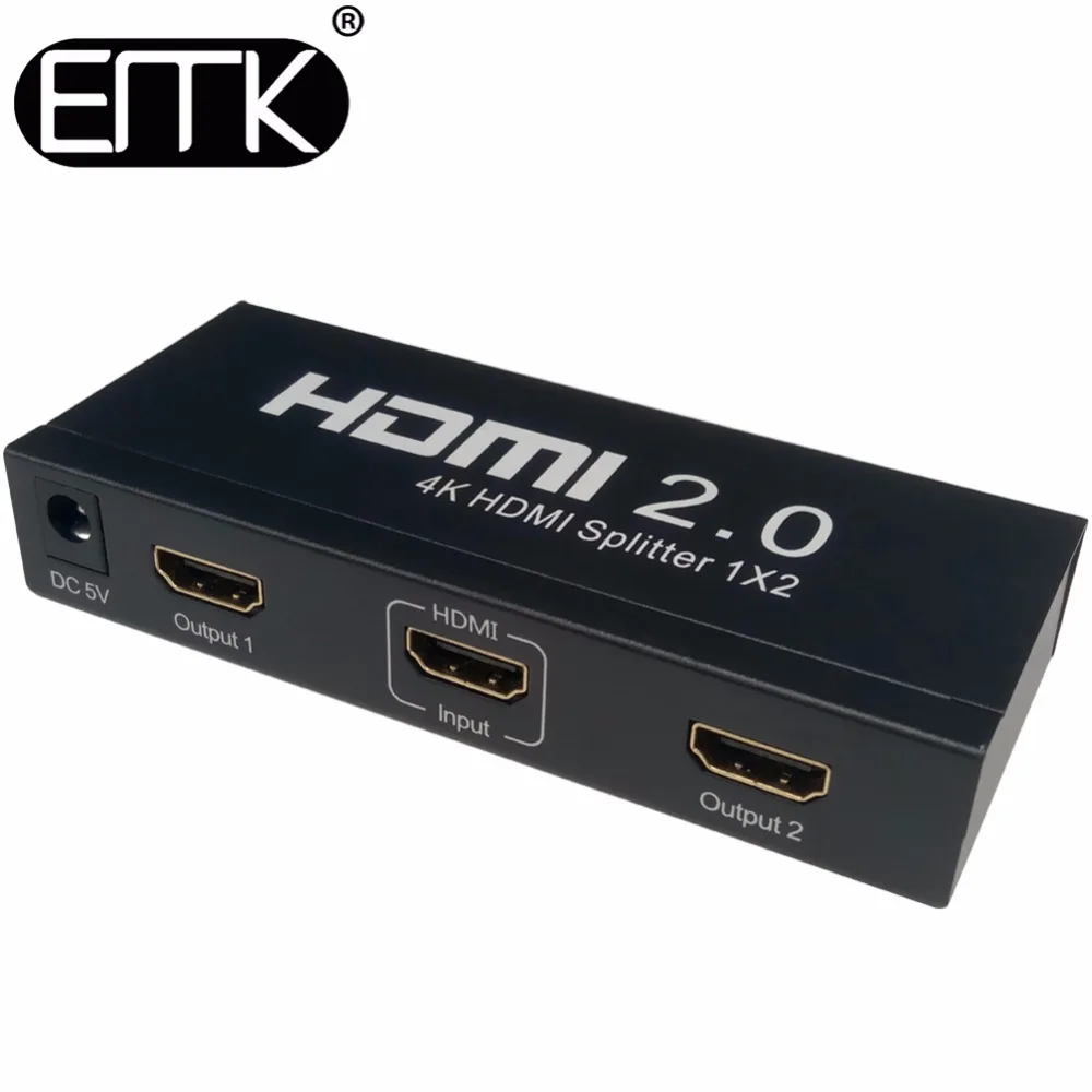 

EMK HDMI 2.0 Splitter HDMI 1x2 Port Splitter Divisor 1 in 2 out Support 3D Ultra HD 4Kx2K at 60Hz HDCP2.2 with EDID Control