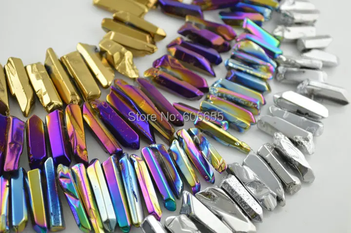 

Mix Bright color Titanium plating Polished Natural Crystal Graduated Stick Point Beads