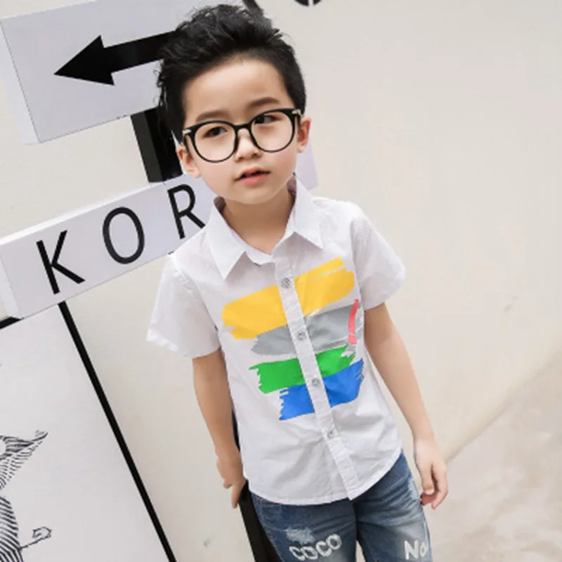 Baby boy Children's Short sleeve shirt cotton tops clothes summer A printed lapel shirt South Korean style leisure kids T-shirt clothing (6)