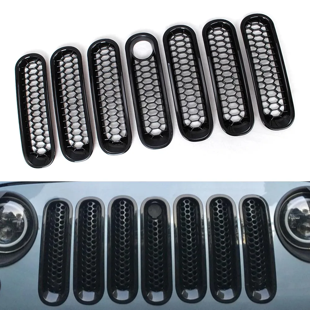 

Front Grill Mesh Grille Insert Cover Front Racing Grills Inserts Sticker With Lock Hole Trim For Jeep Wrangler JK 2007-2015