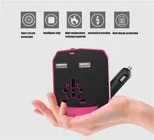 Adaptador de Viagem Universal carga do carro Plugues Elétricos Sockets Converter EUA/AU/UK/EU com Dual USB de Carregamento 2.4A LED Indicador De Energia