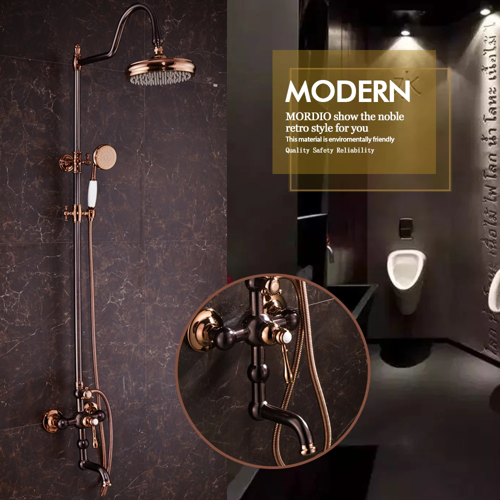 bathroom fixture Oil Rubbed Bronze Wall Mounted Black Shower Faucet Rain Showerhead Handheld Spray Wall Mounted
