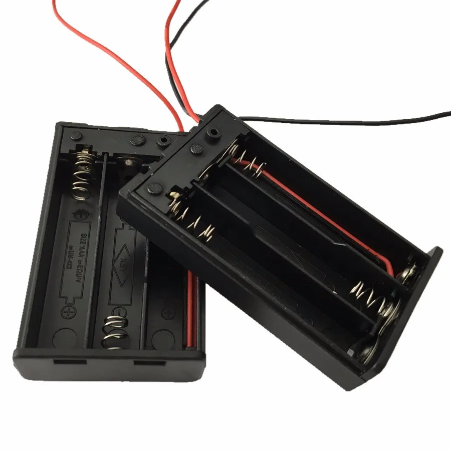 Free shipping by DHL 3 x AAA Battery Storage Cover Box Plastic Case Holder with Switch 150mm Wire Leads for 100pcs/lot Wholesale