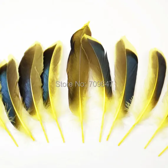 100 шт/партия 8-12 см желтый Кряква перья из крыльев, перья кряква, перышки перьев переливающегося синего цвета