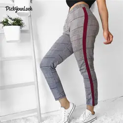 PickyourLook 2018 осенние спортивные брюки Для женщин Повседневное карандаш штаны свободные брюки для Для женщин в полоску сбоку Штаны женский