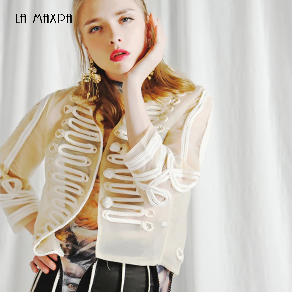 

2018 autumn new full sleeve embroidery celebrity luxury jacket Slim button sexy women's fashion high quality jacket