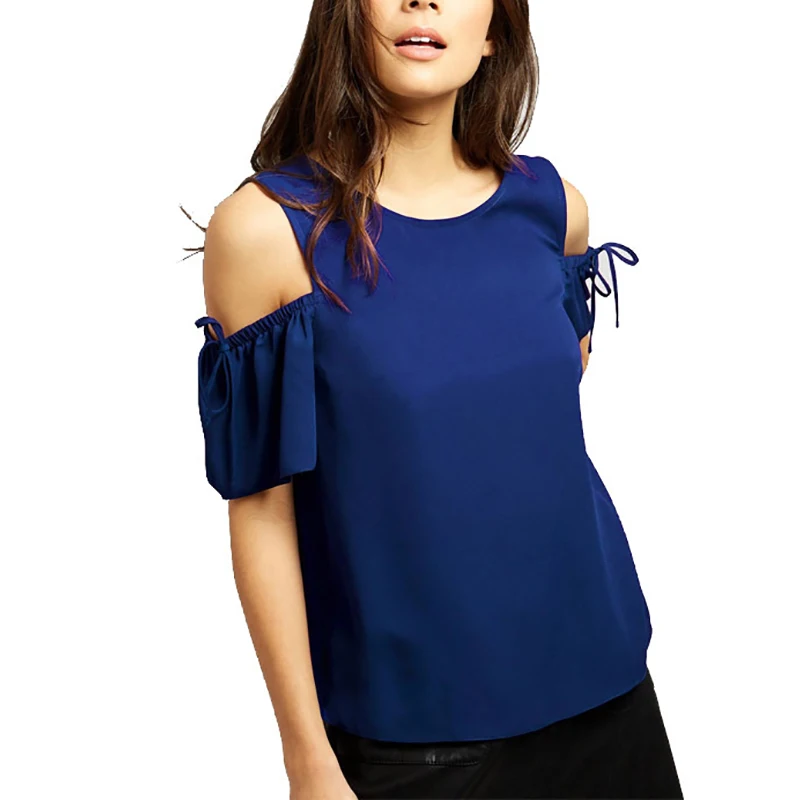 

Sexy Loose Casual Tee Shirts Plus Size S-6XL Chiffon Summer Women Blouse O-neck Lace Up Short Sleeve Off Shoulder Tops Female