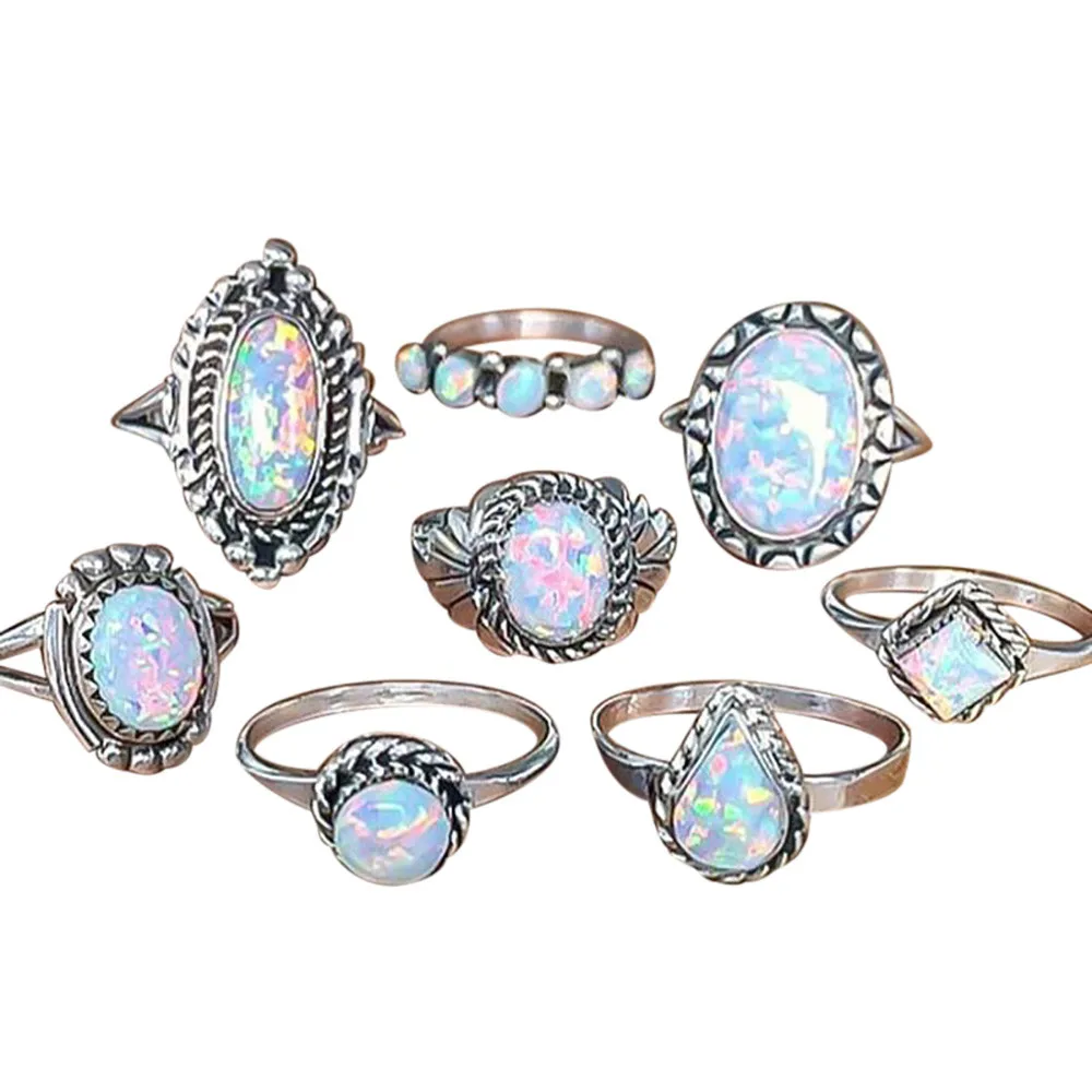

Zerotime #501 2019 NEW FASHION 8Pcs Rings Set Natural Fire Opal Ring Wedding Engagement Jewelr Luxury design hot Free shipping