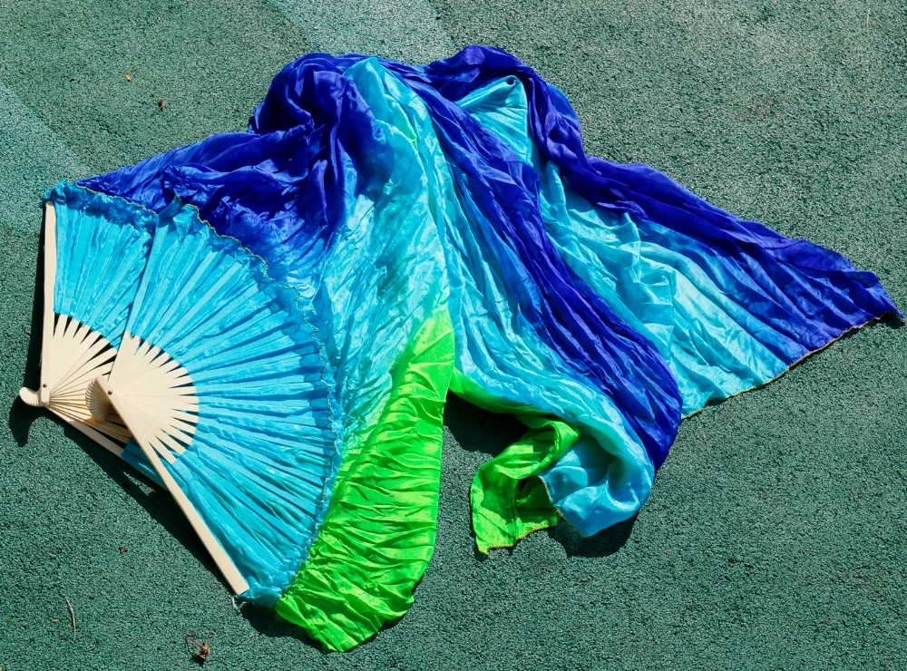 2017 female high quality Pasang perut 100% sutra FAN kerudung merah muda untuk ungu menjadi biru royal blue +turquoise+green 2017 female high quality Pasang perut 100% sutra FAN kerudung merah muda untuk ungu menjadi biru royal blue +turquoise+green