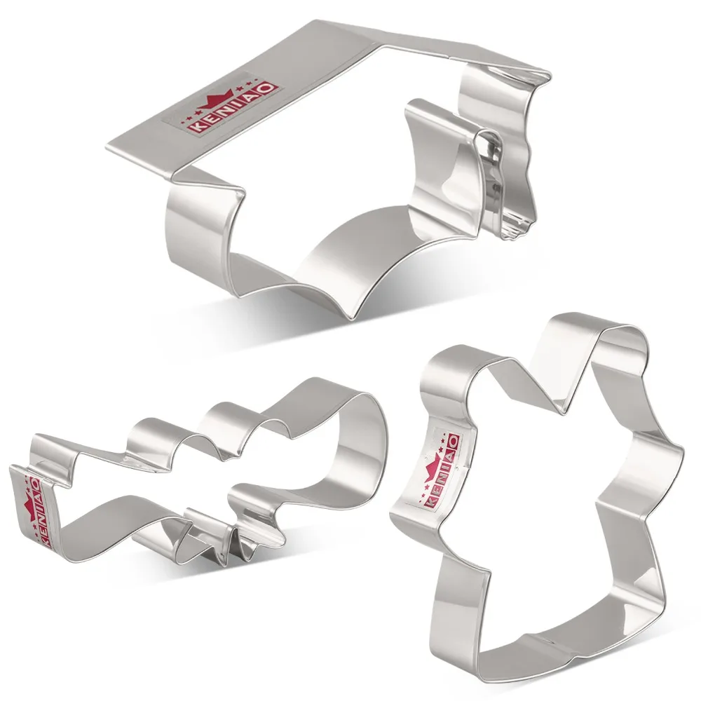 

KENIAO Graduation Cookie Cutter Set - 3 PC - Graduation Cap, Diploma, Graduation Gown Fondant / Biccuit Cutter - Stainless Steel