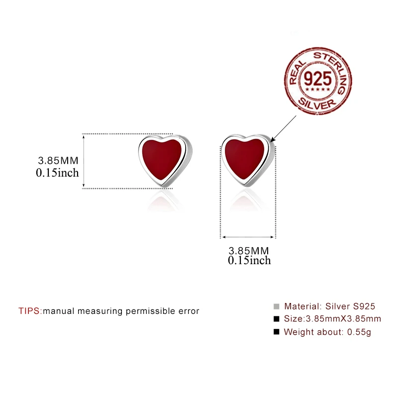 Классические красные камни Серебряный в форме сердечка серьги с цирконием стерлингового серебра 925 шпильки серьги для свадебных ювелирных изделий подарок