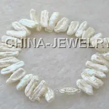 Красивая " 15 мм натуральный белый Бива пресной воды перл браслет Благородный стиль Природный Изысканные jewe Быстрая