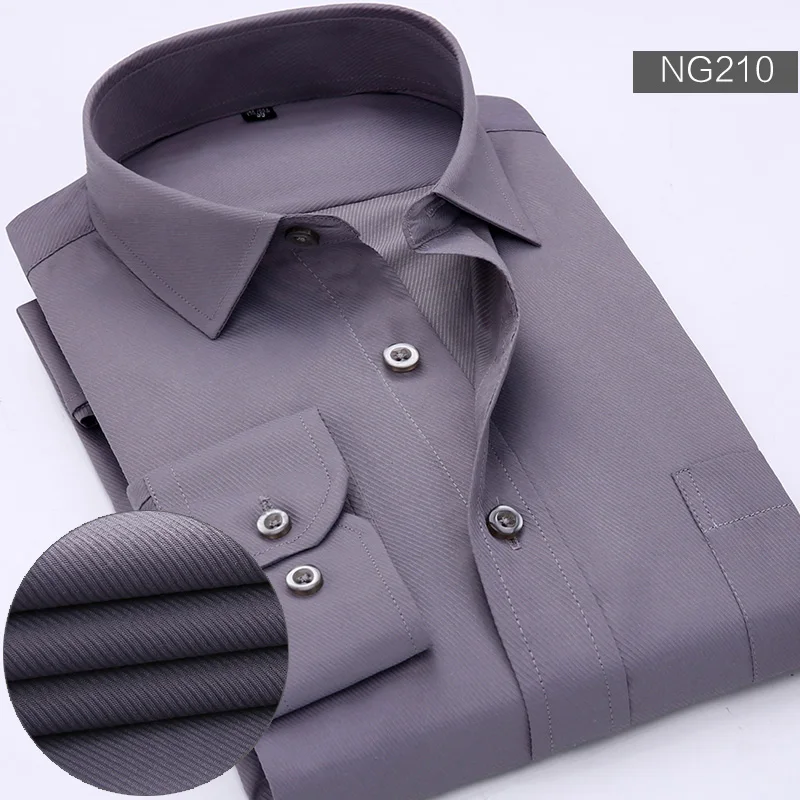 Gray Twill ng210 Осенняя Новая мужская рубашка с длинным рукавом, однотонная/полосатая рубашка с отложным воротником, Мужская офисная деловая саржевая Повседневная рубашка - Цвет: Gray Twill ng210