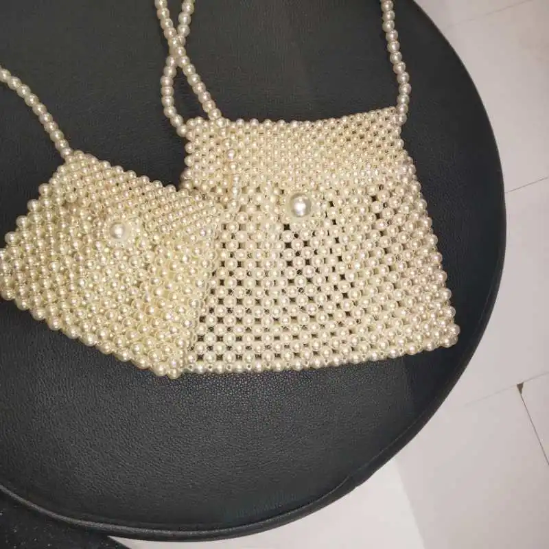 

Handmade Women Pearl Bags Woven Beaded Shell Bag Mini Shoulder Messenger Bag Crossbody Bags for Women Ladies HandBags Purses