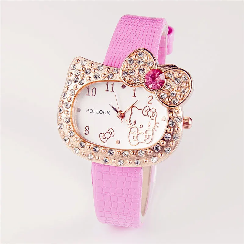 

Hot Sales Cartoon Watch Hello Kitty Watch Children Girl Women Crystal Dress Quartz lady Wristwatch kol saati Relogio Feminino