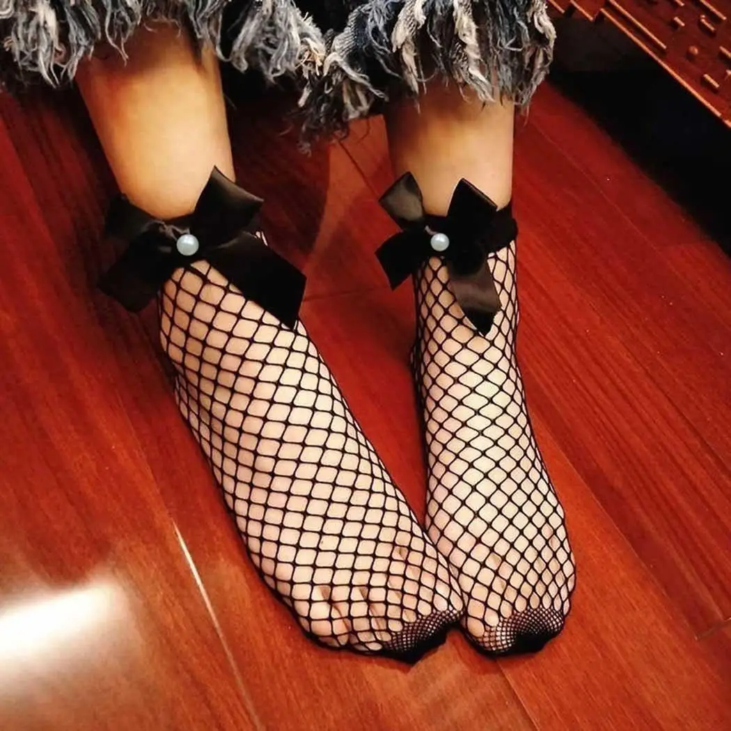 Fashion Mesh Ankle Stockings of Black Pearl Socks Tie Net Pair Casual