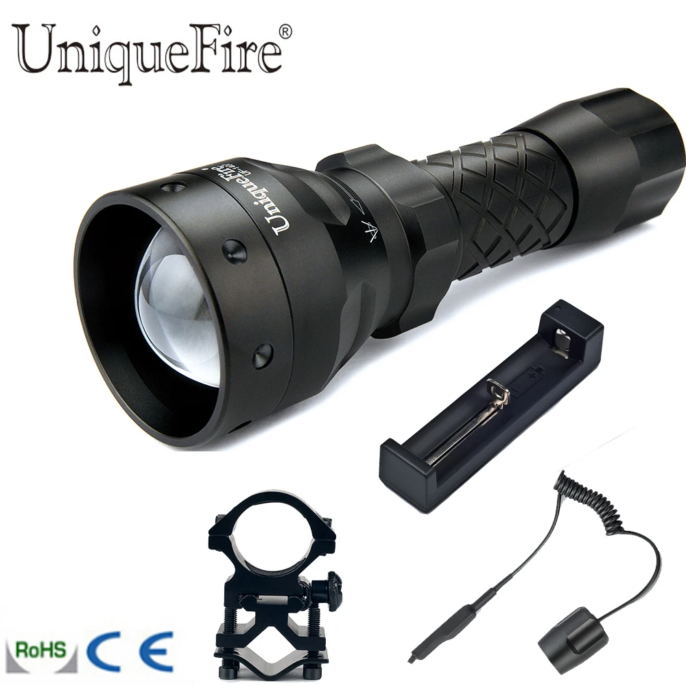 

UniqueFire UF-1407 XML-2 LED Adjustable Flashlight Waterproof Zoomable 5 Modes 10 Watt Torch+Rat Tail+Gun Mount+Charger