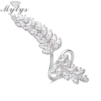 

Mytys Fashion Adjustable Size Cuff Ring Open Creative Finger Rings AAA Cubic Zircon Leafs Women Art Photo Shoot Jewelry R1883