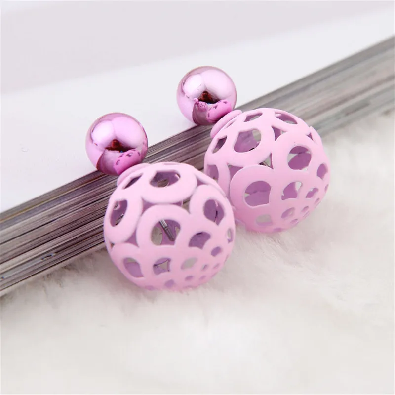 

LNRRABC 11 Colors Women Earrings Lady Girl Hollow Out Double Side Stud Earrings Fashion Jewelry Brincos Women Birthday Gifts